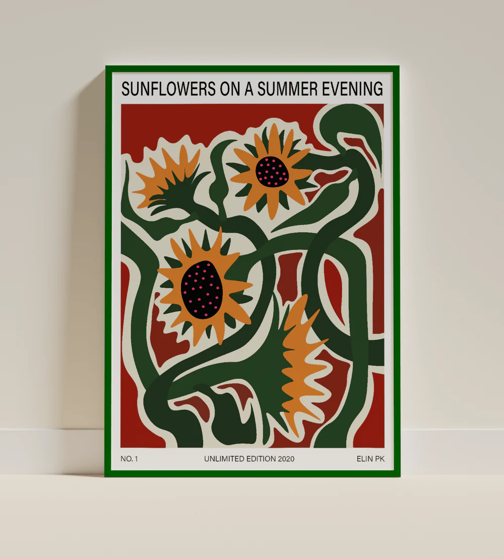 Elin PK "Sunflowers on a summer evening" Poster
