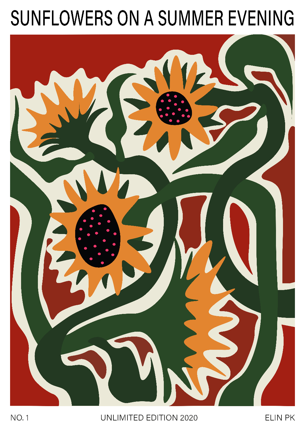 Elin PK "Sunflowers on a summer evening" Poster - Image 2